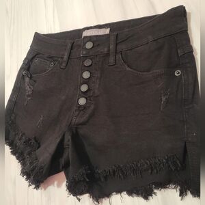 Distressed Black Denim Shorts